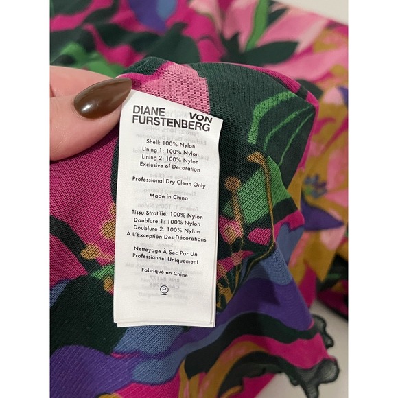 Diane von Furstenberg DVF Pink Floral Mesh Maxi Dress Bell Sleeve Medium - Picture 11 of 13